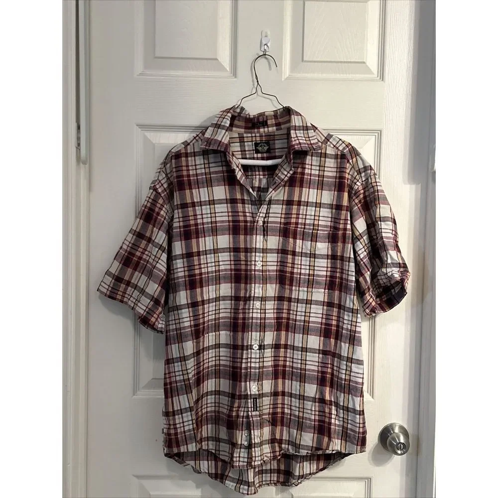 Dockers Mens Shirt Medium Red Plaid Short Sleeve Button Up Casual Comfort